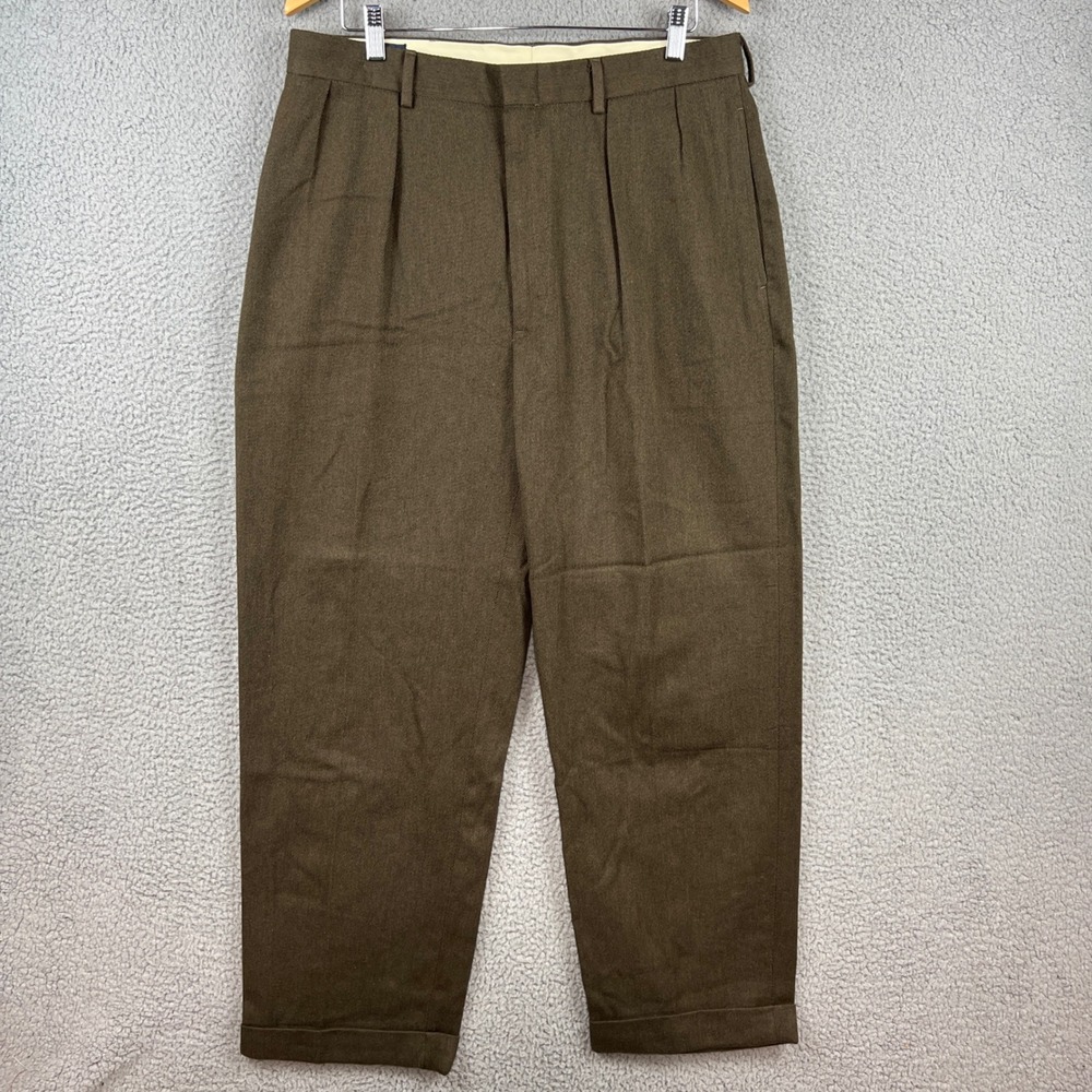 Polo‎ Ralph Lauren Mens 36x30 Double Pleated Cotton Twill Pants Brown Cuffed